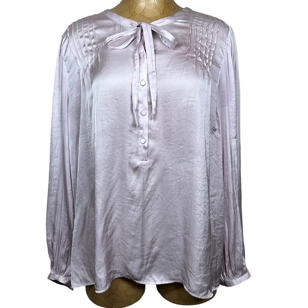 J.Crew NWT Satin Tie Neck Pleated‎ Blouse Lavender Purple Long Sleeve 2XL NEW